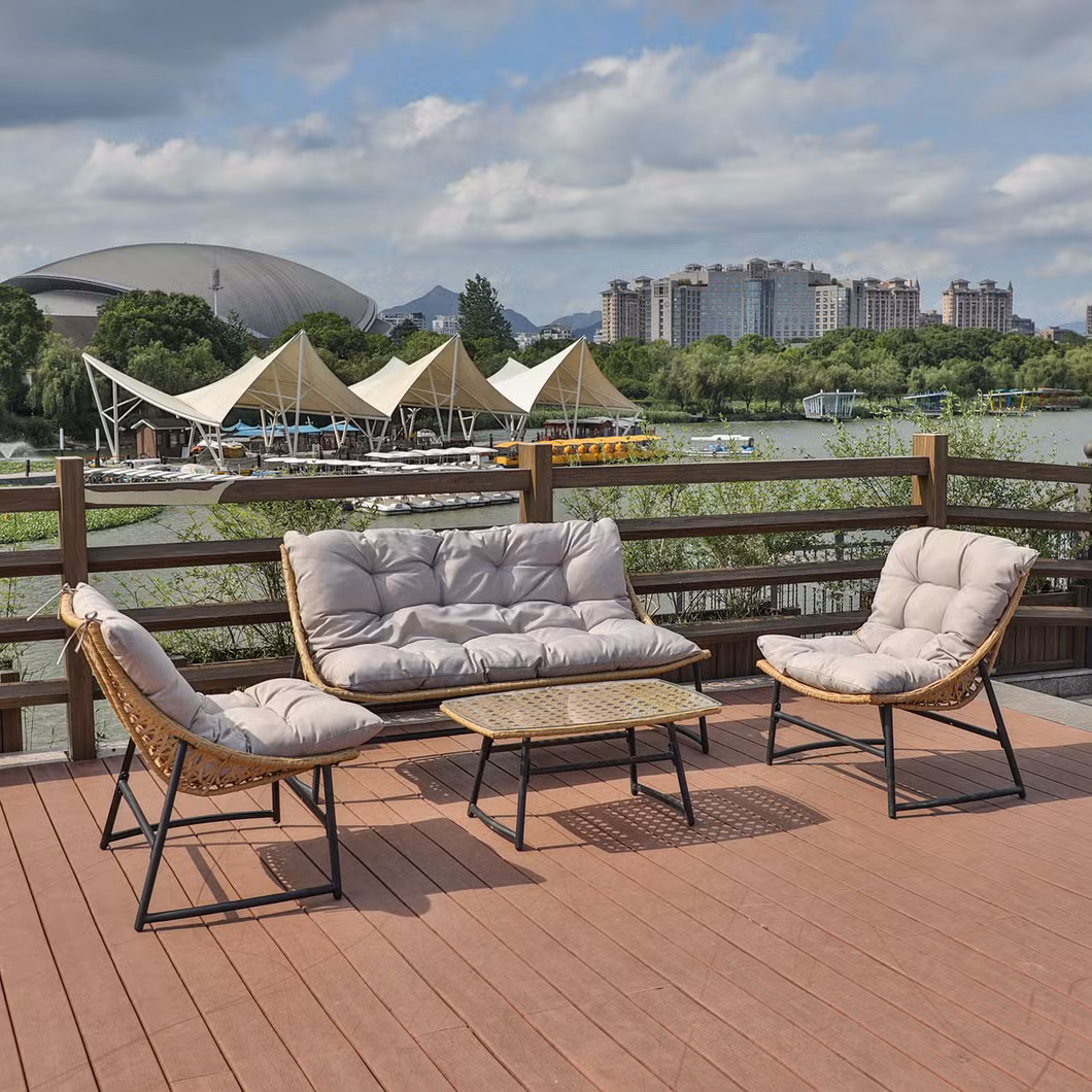 Outdoor Patio 4 Piece Steel Frame PE Rattan Sun Lounger Set