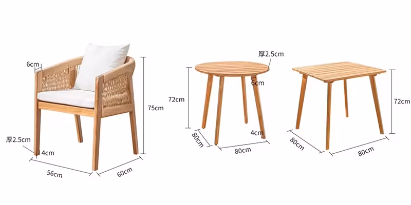 Luxury Patio Outdoor Teak Frame Weaving Rope Table and Chair Set