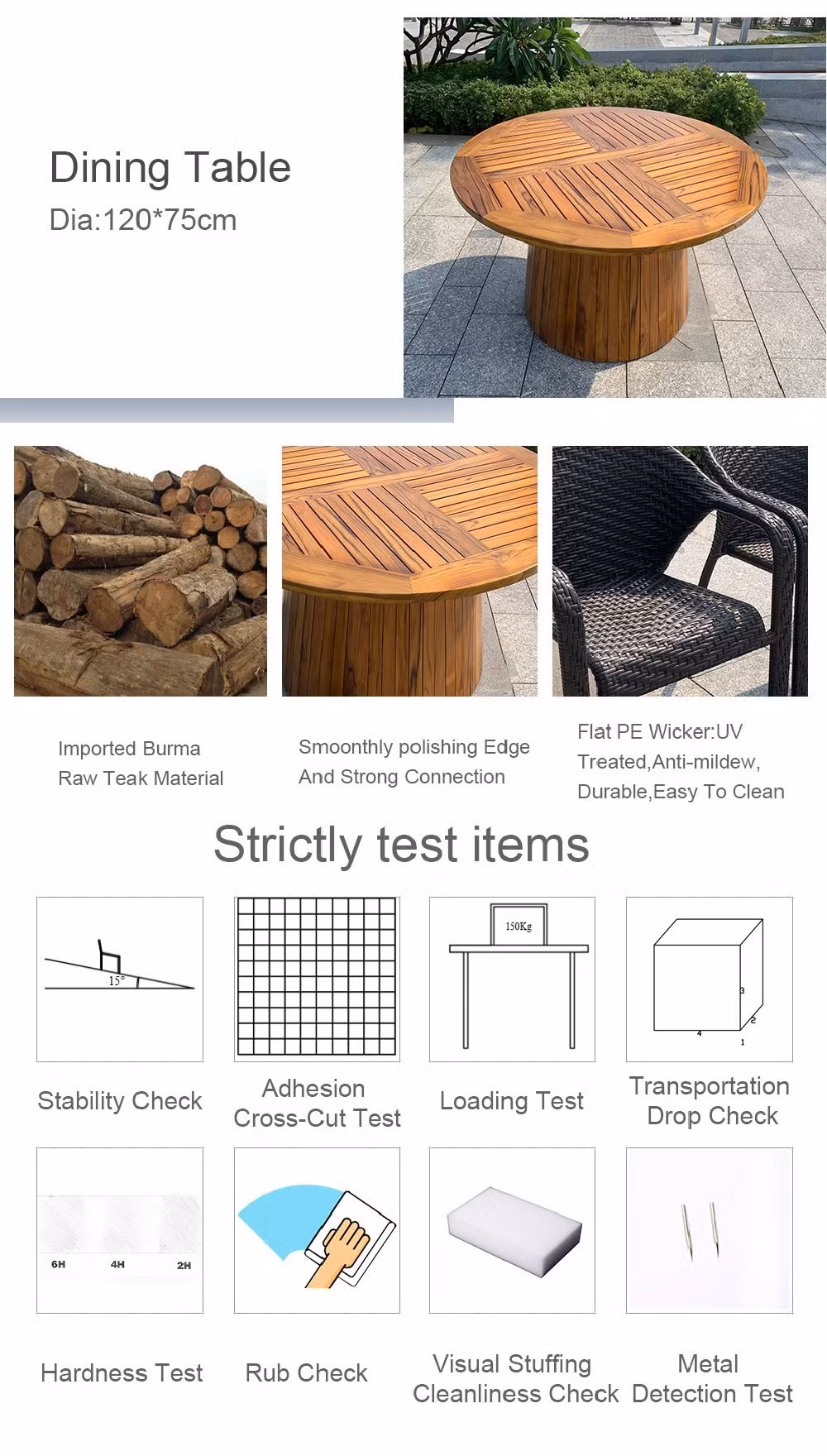 Hotel Rope Weaving Teak Wood Patio Outdoor Furniture Garden Sets