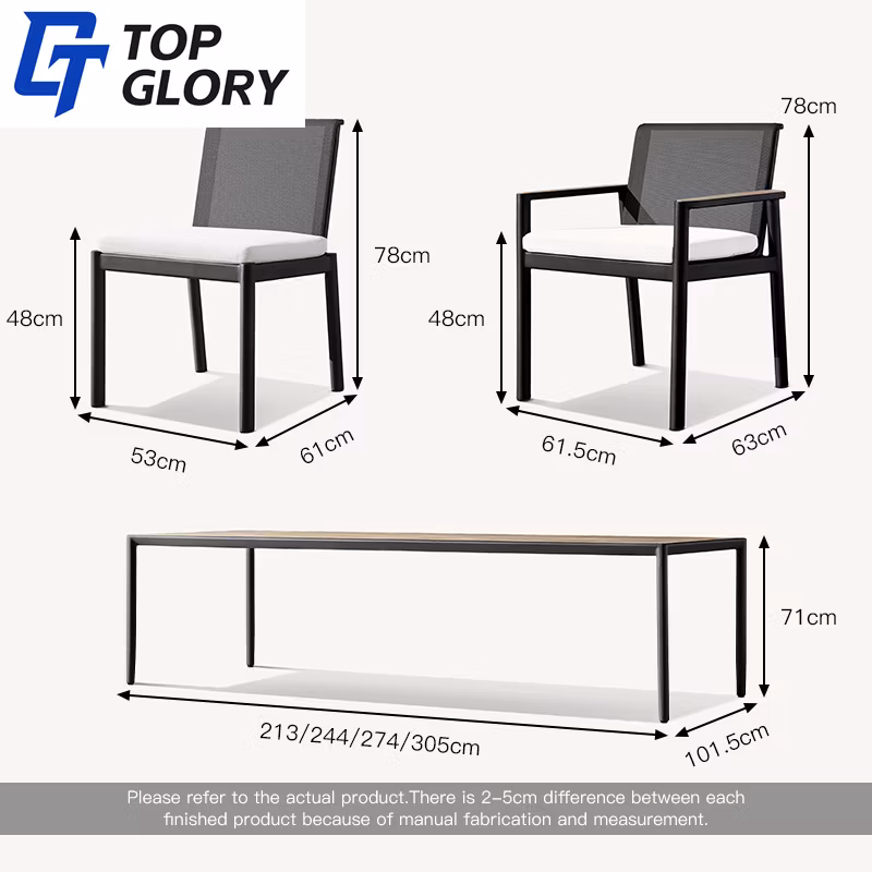 Tg Modern Outdoor Dining Furniture Set for Restaurant Hotel Factory Direct Aluminum Frame with Net Backrest Chairs