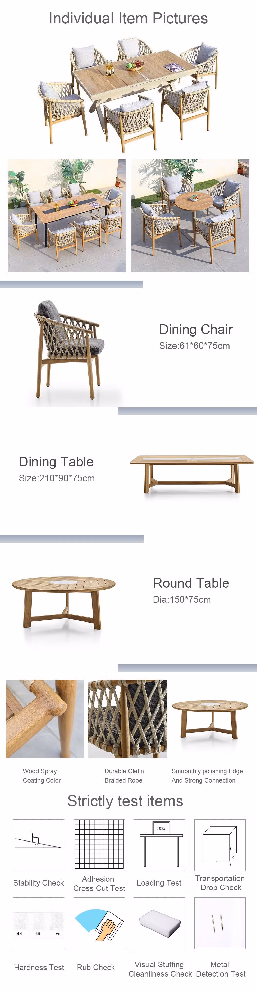 Hotel Rope Weaving Teak Wood Patio Outdoor Furniture Garden Sets