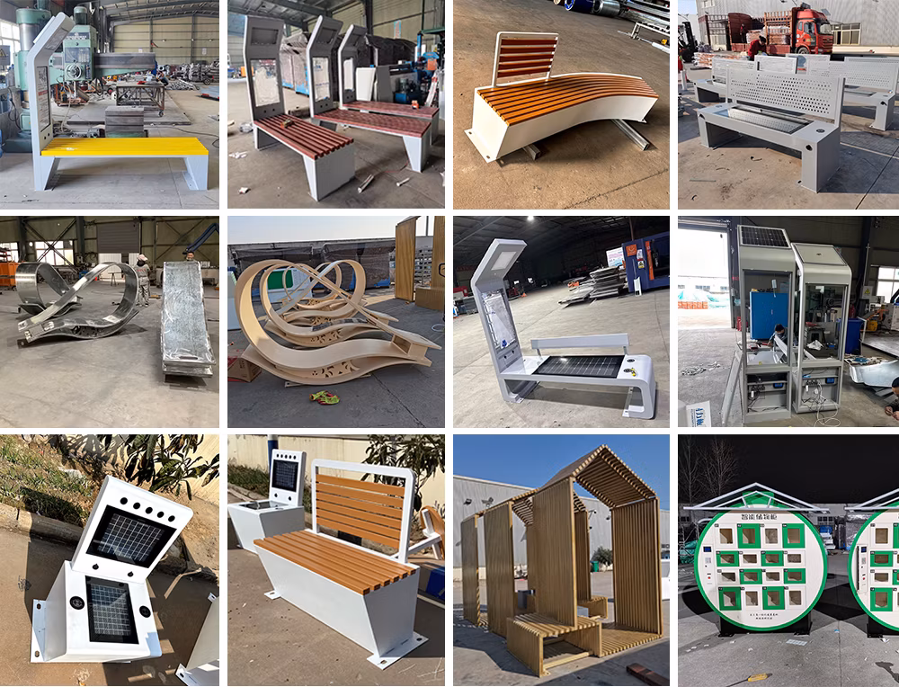 Outdoor Leisure Steel Bus Stop Smart Bench Manufacturer Street Garden Chair Park Bench
