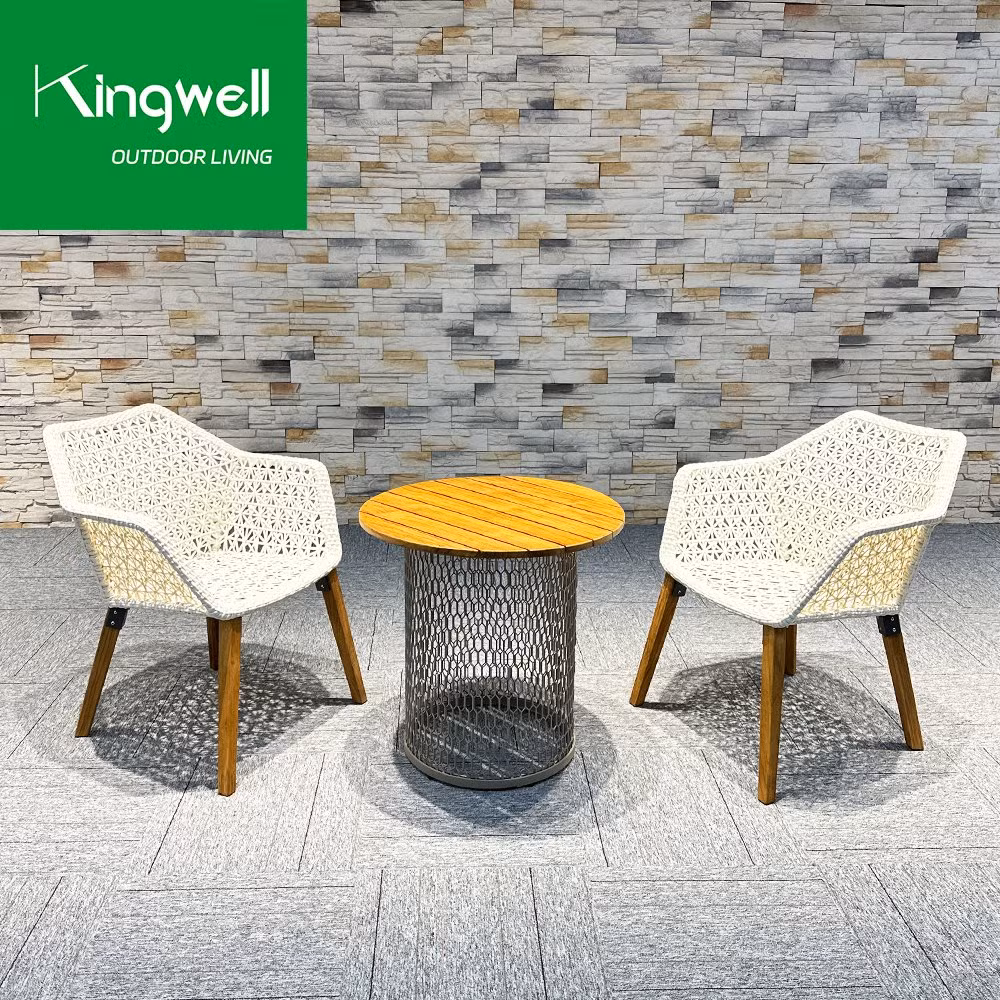 Teak Wood Outdoor Furniture Set Metal Dining Round Table and Chairs