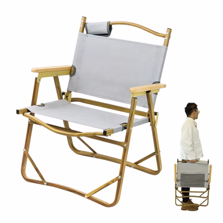 Hot Sale Outdoor Picnic Portable Comfortable Wood Grain Aluminum Foldable Camping Chairs