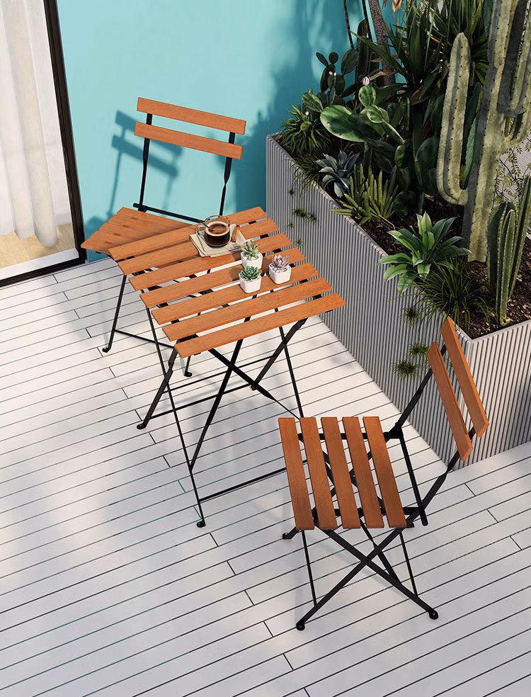 Dining Outdoor Foldable Metal Frame Wood Table and Chair Set Garden Sillas Mesas
