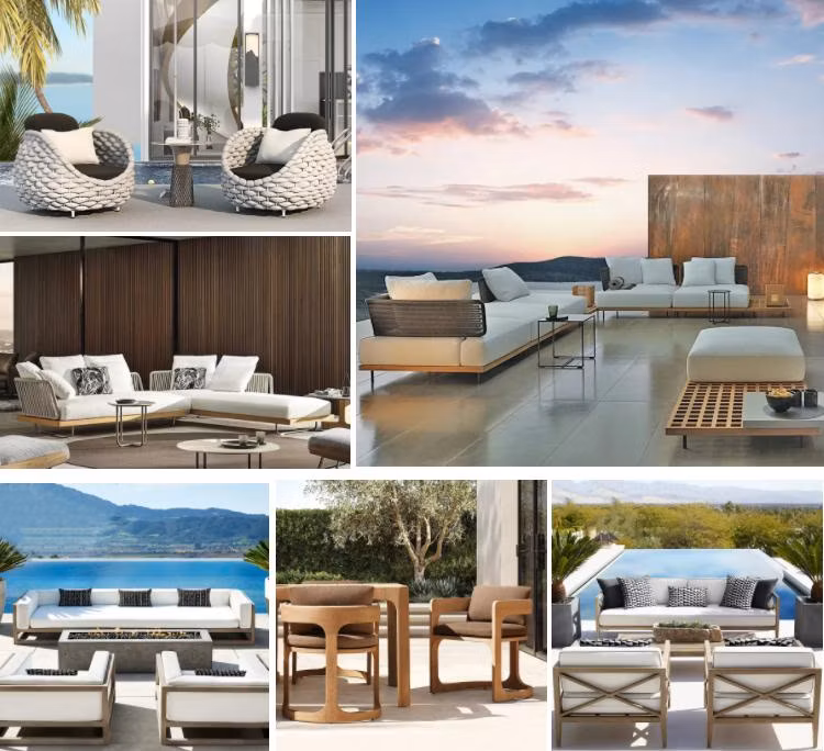 Luxury 3 Piece Patio Living Room Furniture Solid Teak Wood Sofa Set