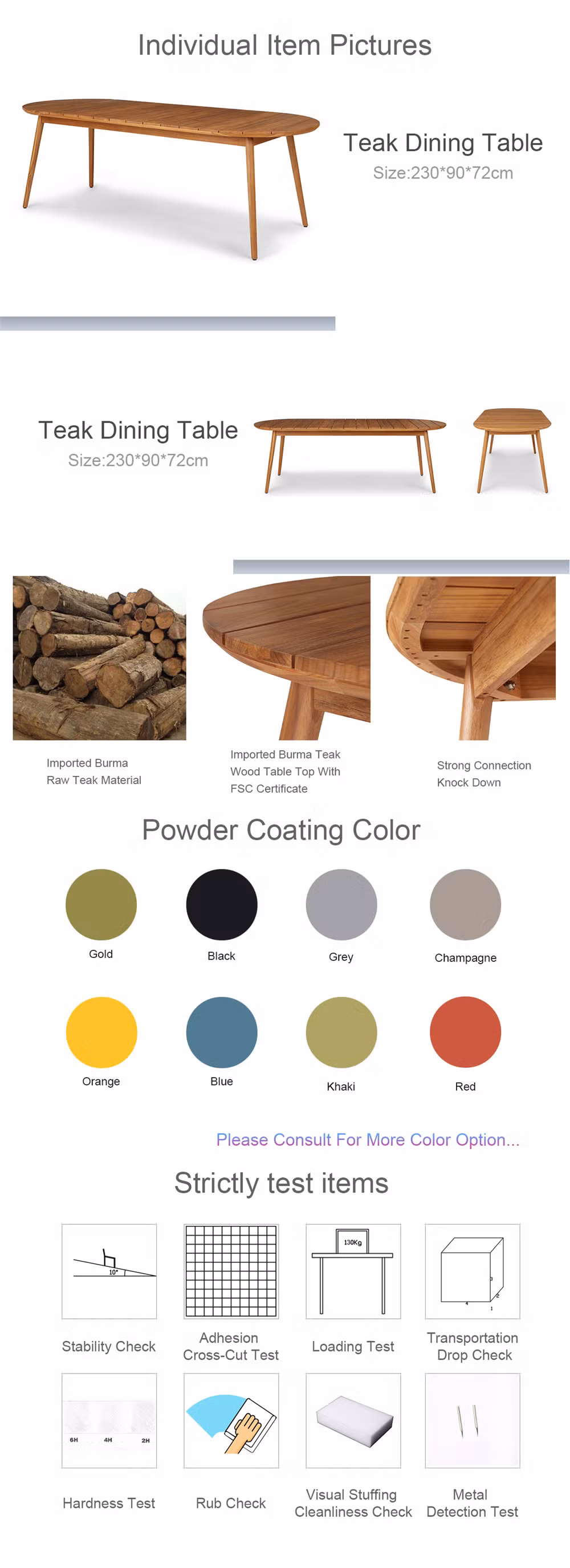 90 Inch Teak Wood Dining Table Suitable for Outdoor Use