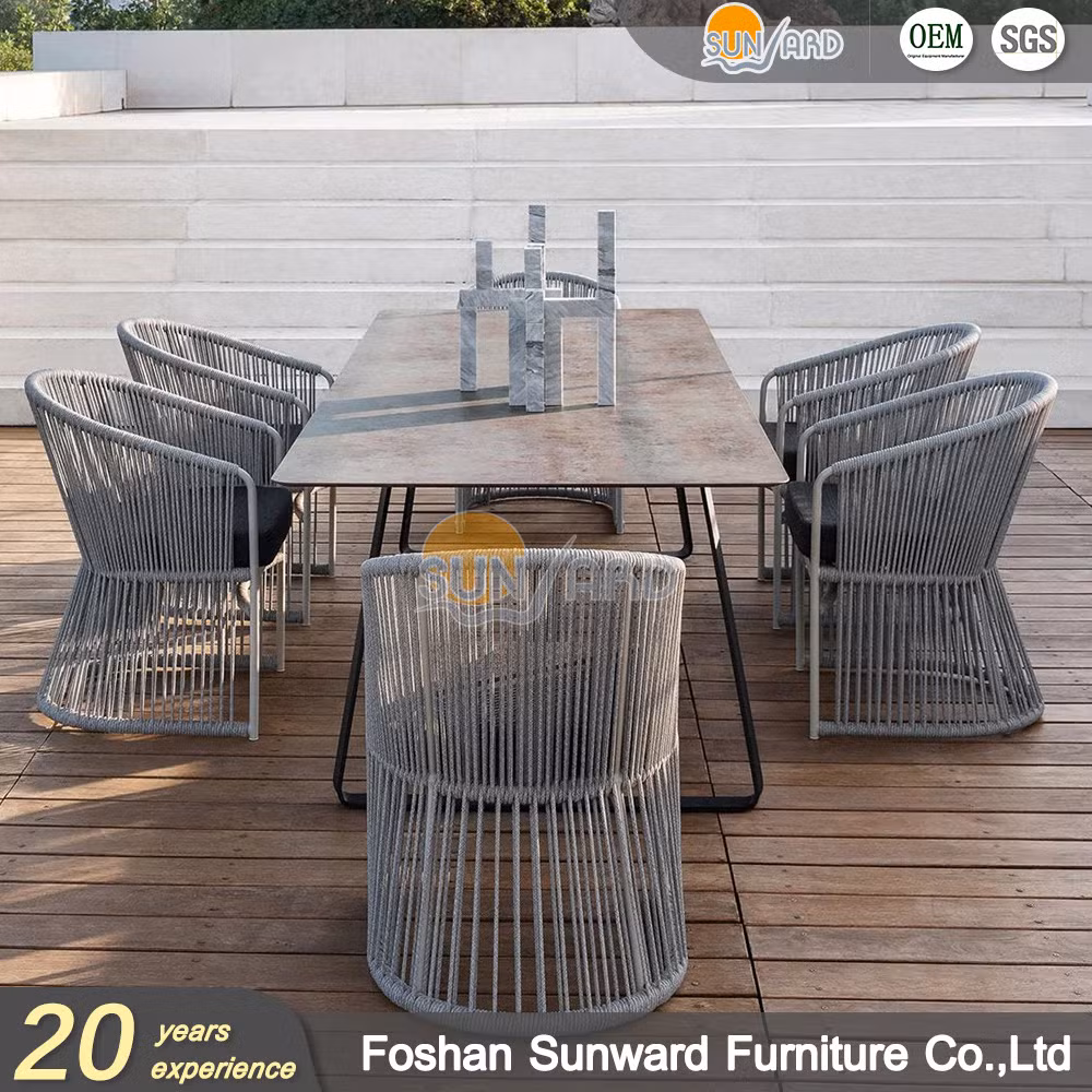 Customized Modern Hotel Garden Patio Terrace Outdoor Restaurant Rope Dining Chair and Aluminum Table
