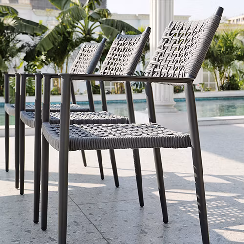 Promotion Outdoor Dining Table Stackable Woven Rope Chair Furniture Set