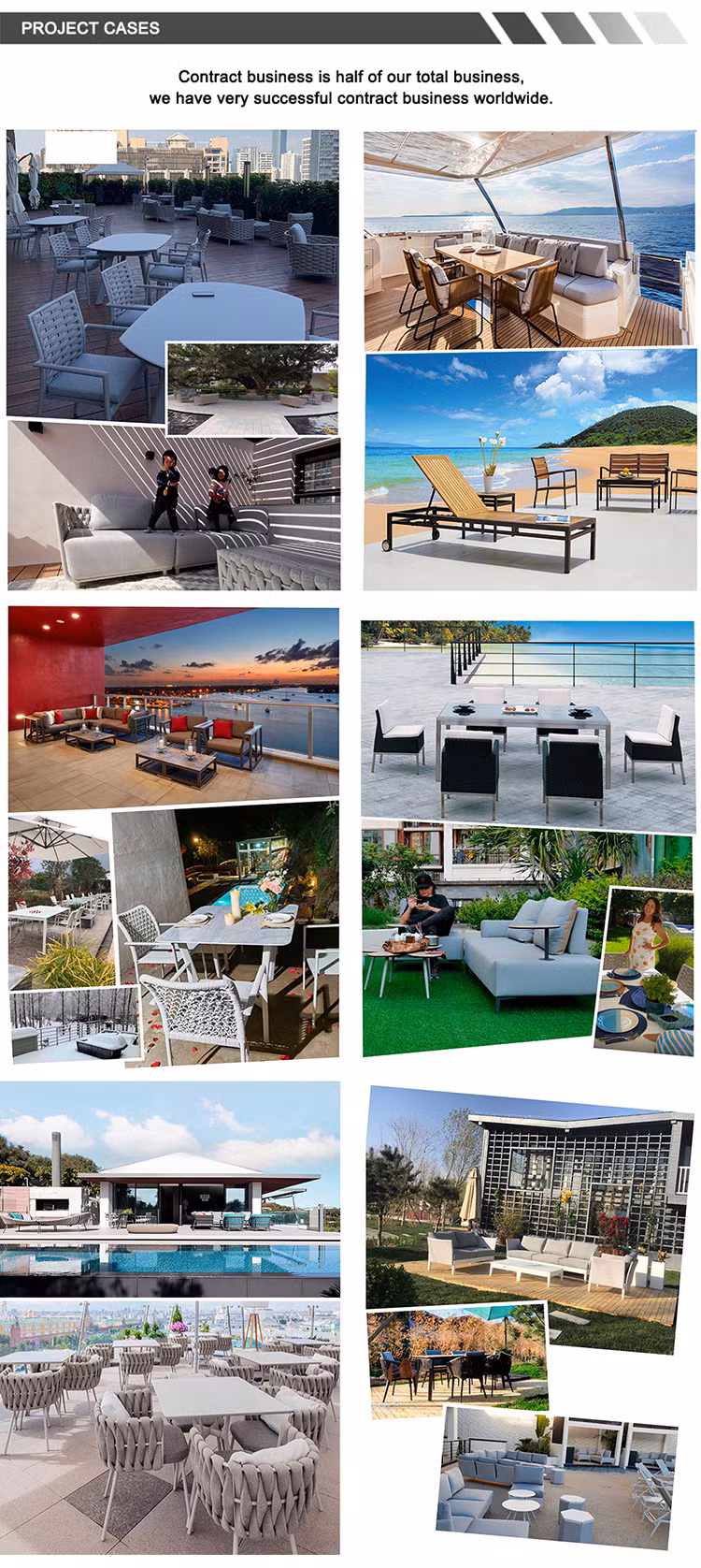 Balcony Patio Garden Outdoor Furniture Modular 3 Seater Fabric Sofa Home Wooden Teak Sectional Sofa