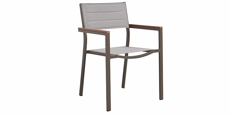 Patio Dining Aluminium and Mesh Stackable Set Outdoor Wood Garden Chair Teak