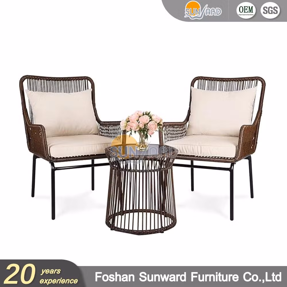 Modern Simple Aluminum Outdoor Garden Coffee Dining Set with Rope Chairs