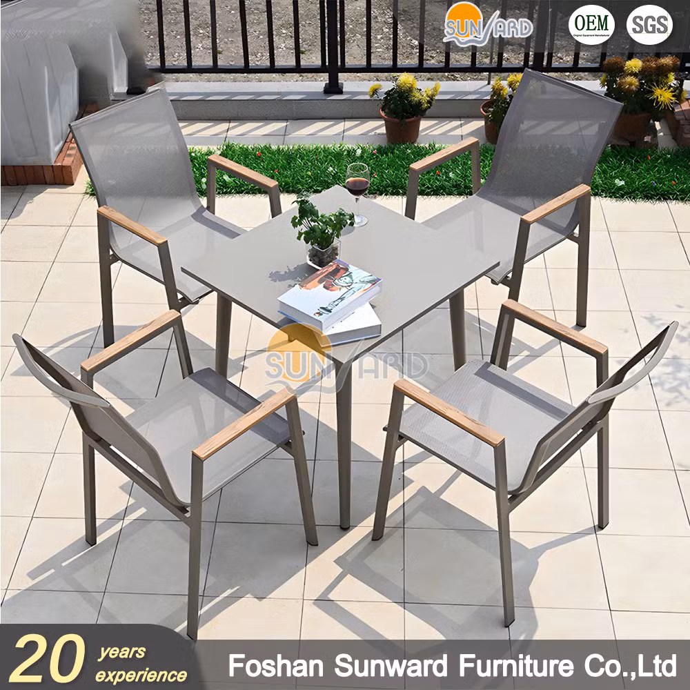 Garden Patio Outdoor Restaurant Aluminum Rectangular Dining Table and Chair