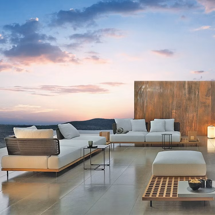 Luxury 3 Piece Patio Living Room Furniture Solid Teak Wood Sofa Set