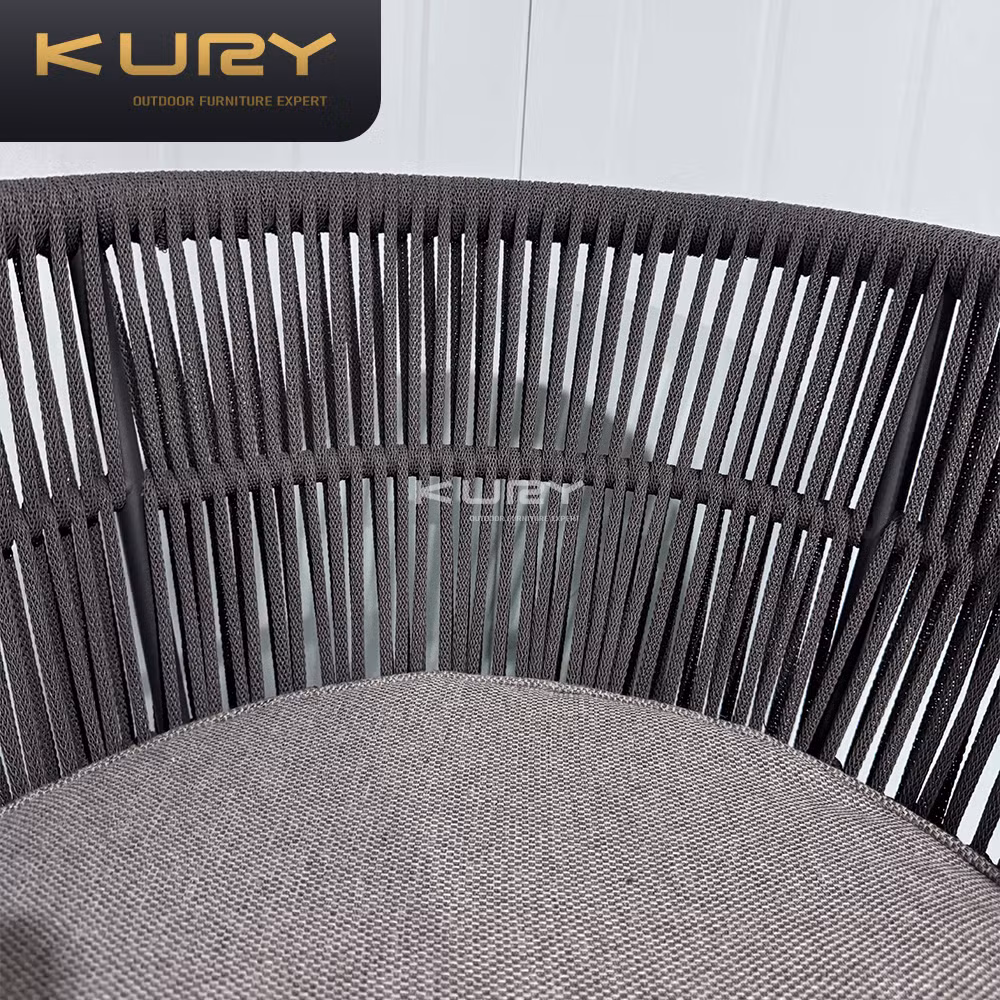 Living Room Outdoor Patio Black Metal Gray Rope Aluminum Frame Dining Chair