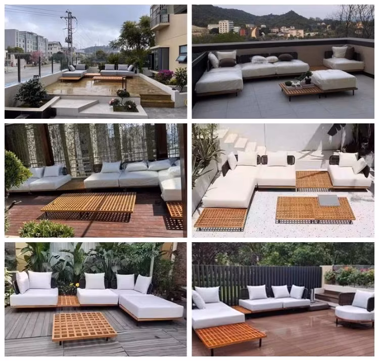 Sectional Sofa Modern Teak Patio Furniture Set Wooden Outdoor Couch Luxury Leisure Modular Hotel Wood Garden Sofa