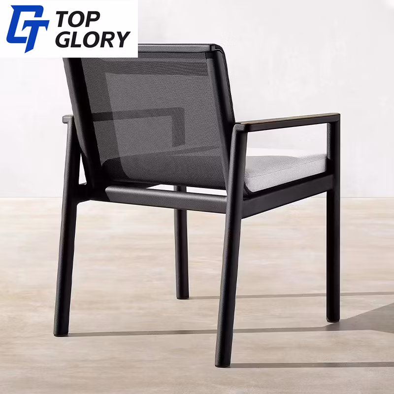 Tg Modern Outdoor Dining Furniture Set for Restaurant Hotel Factory Direct Aluminum Frame with Net Backrest Chairs