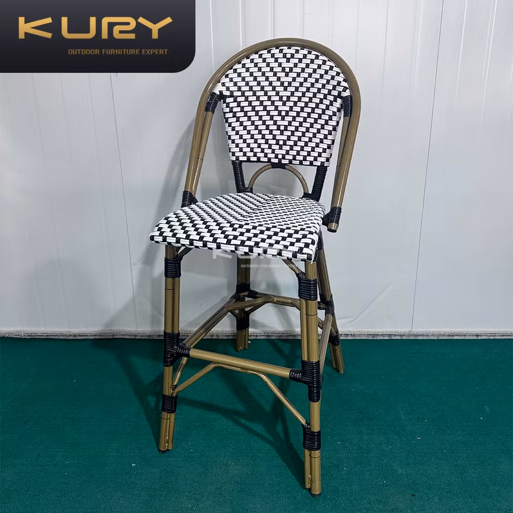 2025 Cheap Modern Dining Outdoor Woven Synthetic Rattan Aluminum Chair Bar Stools