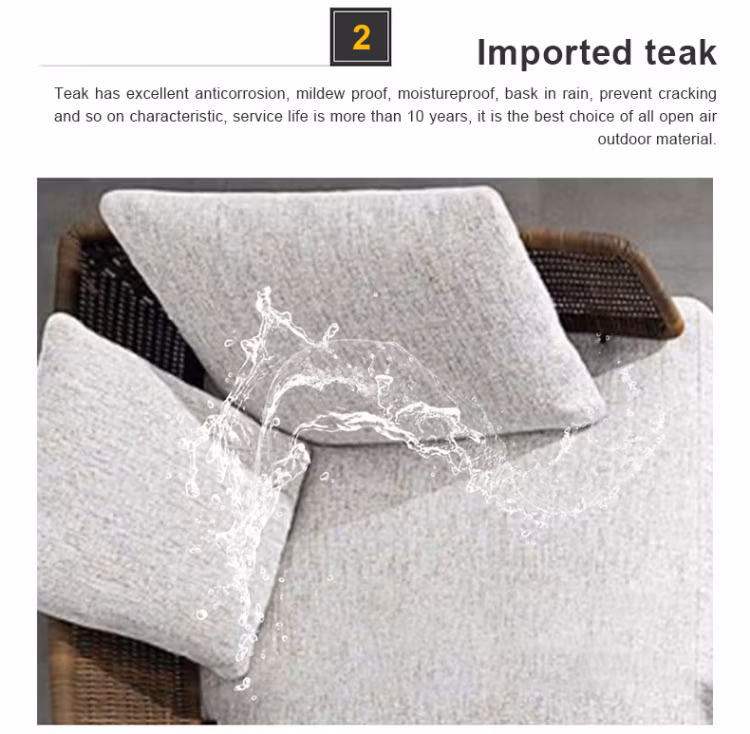 Balcony Patio Garden Outdoor Furniture Modular 3 Seater Fabric Sofa Home Wooden Teak Sectional Sofa