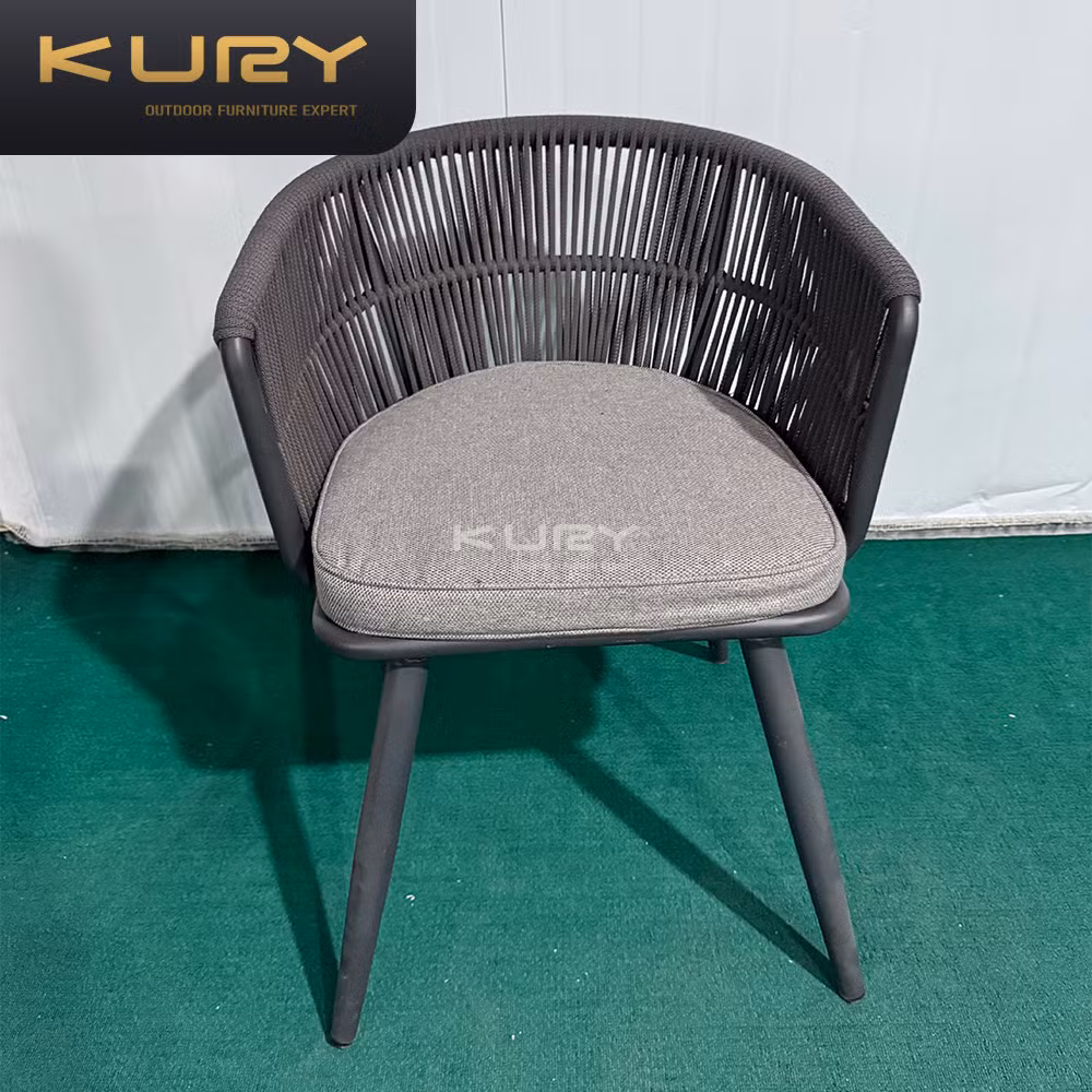 Living Room Outdoor Patio Black Metal Gray Rope Aluminum Frame Dining Chair
