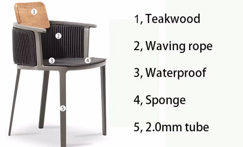 Modern Design Factory Waving Rop Teak Wood Aluminum Furniture Outdoor Patio Chair