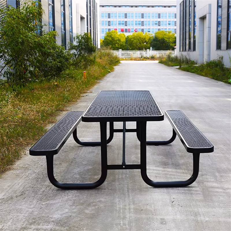 Outdoor Party Commercial Restaurant Outside Patio Modern Iron Picnic Dining Table Bench