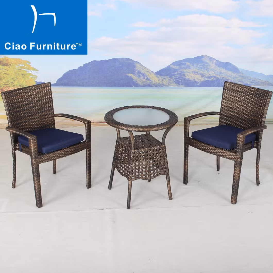 3 Pieces Outdoor Balcony Rattan Garden Furniture Coffee Table Set Dining Chair