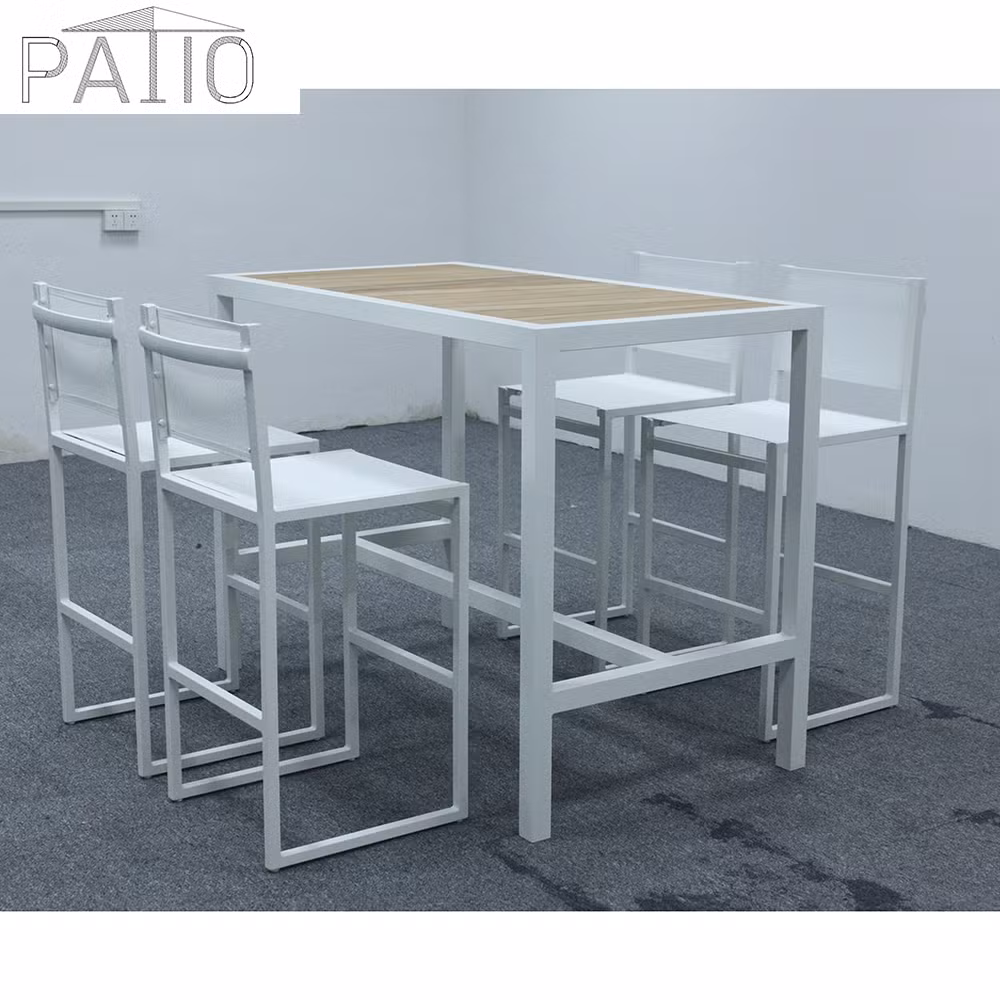 Aluminum Frame Teak Leisure Garden Furniture Outdoor Dining Table Bistro Bar Chair Wholesale