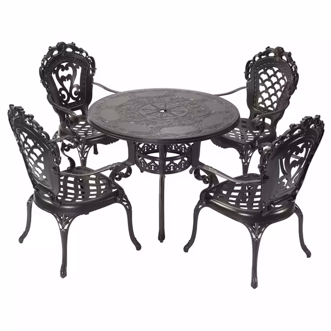 Outdoor Bistro Conversation Set Cast Aluminum Patio Dining Set with Umbrella Hole