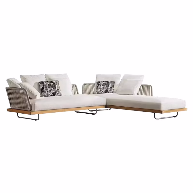 Customized Outdoor Teak Furniture Hotel Leisure Garden Comfortable Rope Sofa Set