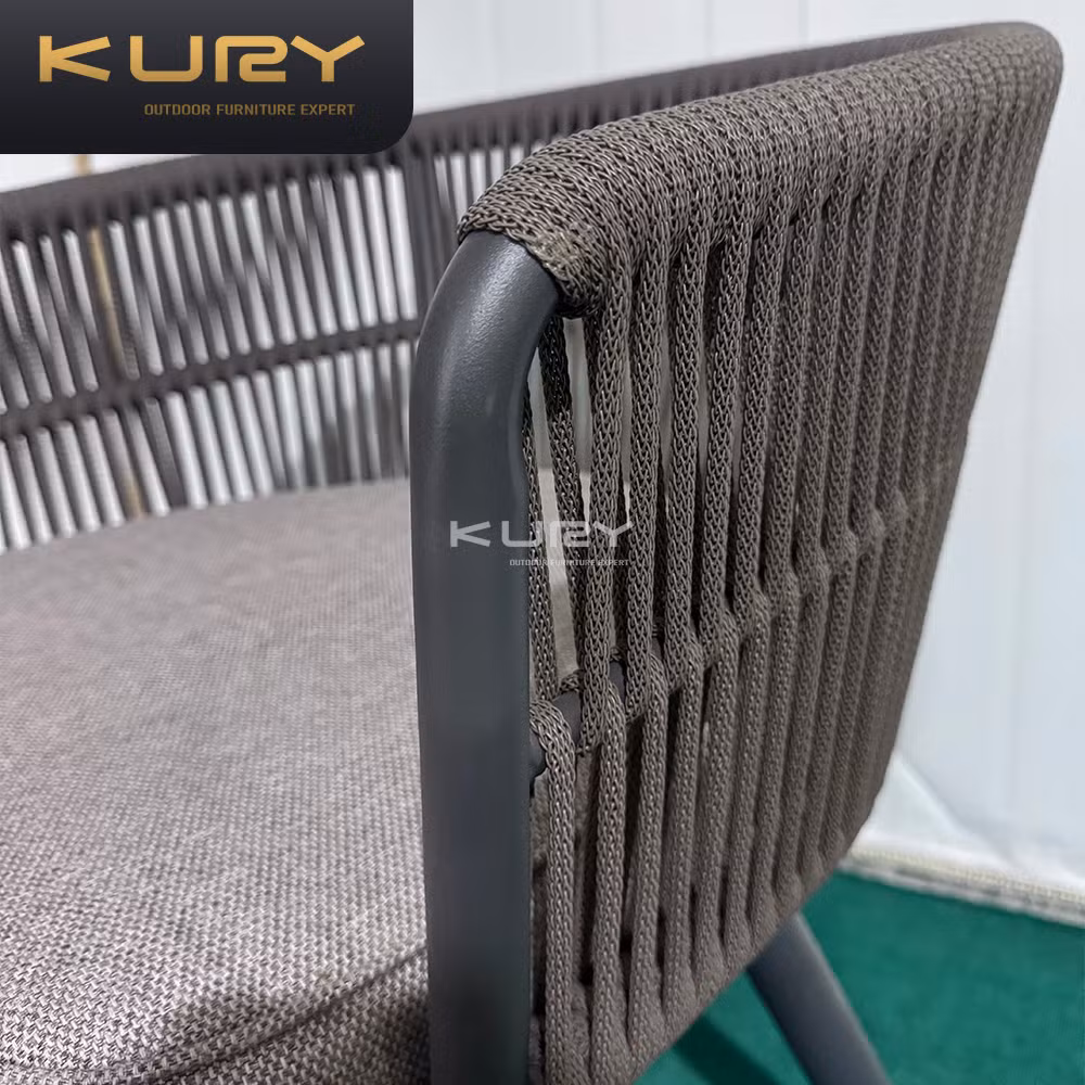 Living Room Outdoor Patio Black Metal Gray Rope Aluminum Frame Dining Chair