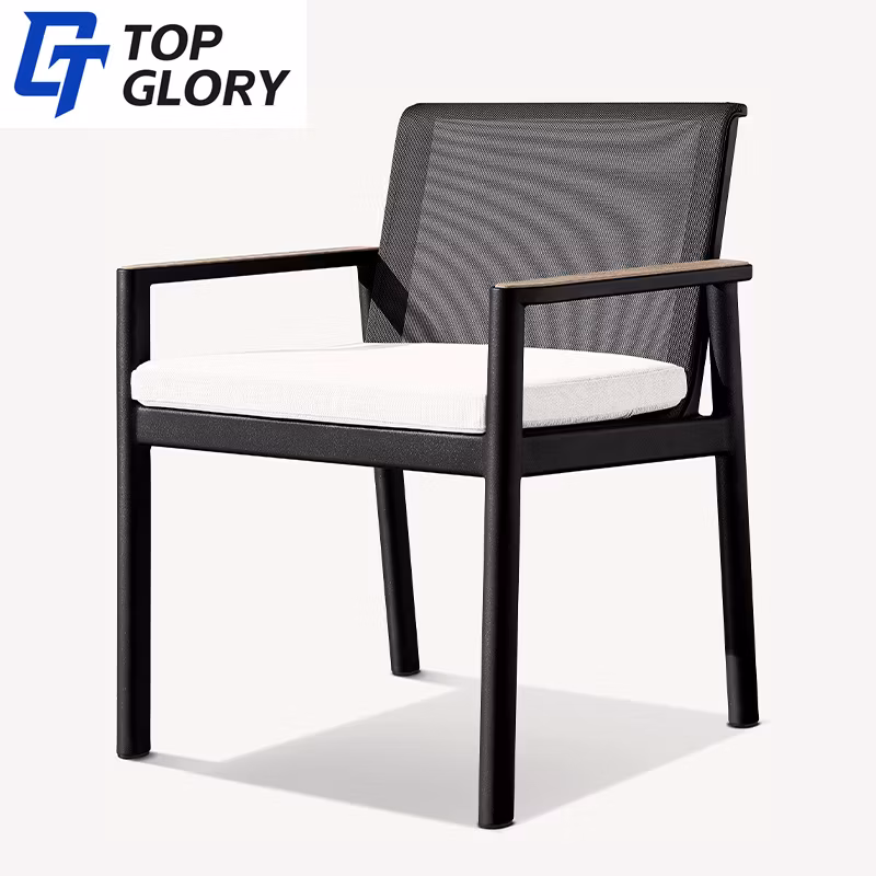 Tg Modern Outdoor Dining Furniture Set for Restaurant Hotel Factory Direct Aluminum Frame with Net Backrest Chairs