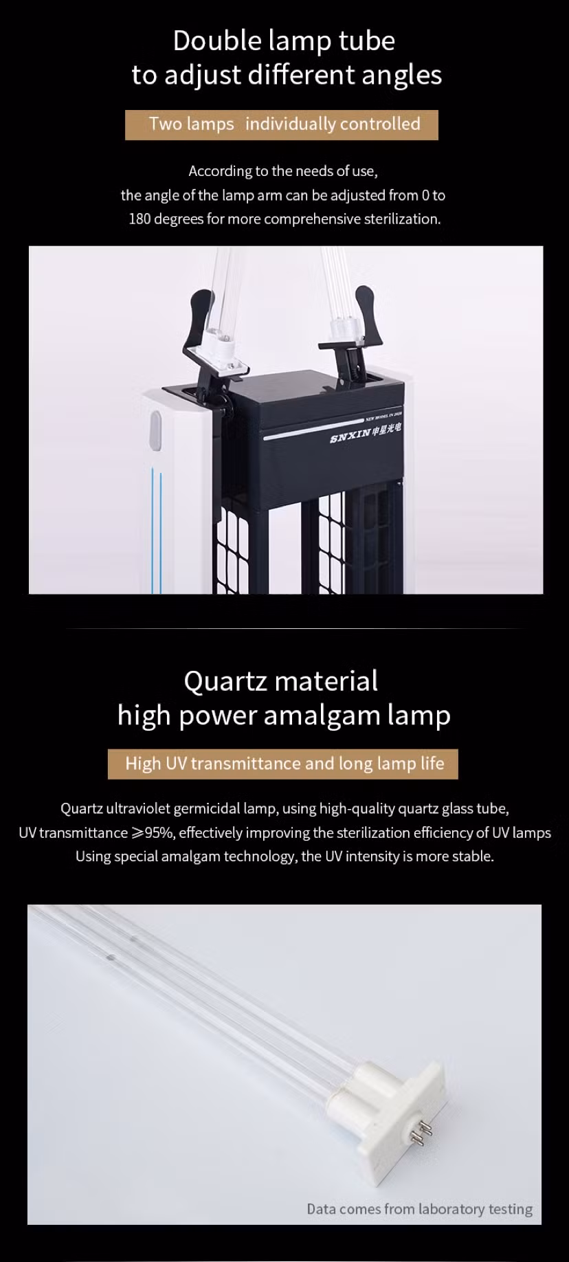 UV Disinfection Lamp Movable 300W High Output UVC Sterilization Lamp Trolley for Hospital Public Large Space with WiFi Control