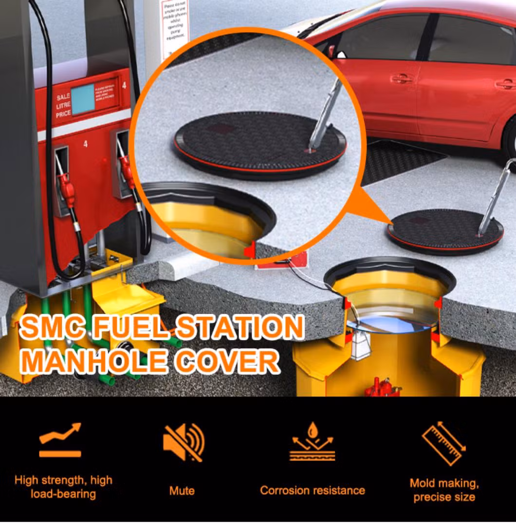 High Performance Plastics Fiberglass Composite Manhole SMC FRP GRP Resin Fiber Rectangular Petrol Station Lightweight Manhole Covers