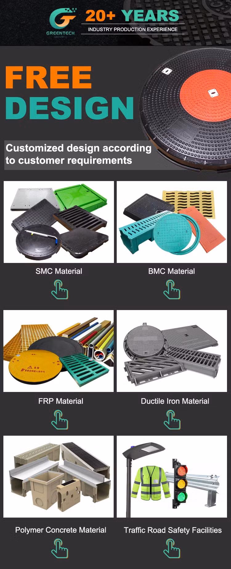High-Quality Corrosion Resistant Double Sealed Manhole Frame BMC Gas Station Manhole Cover for Road Drain