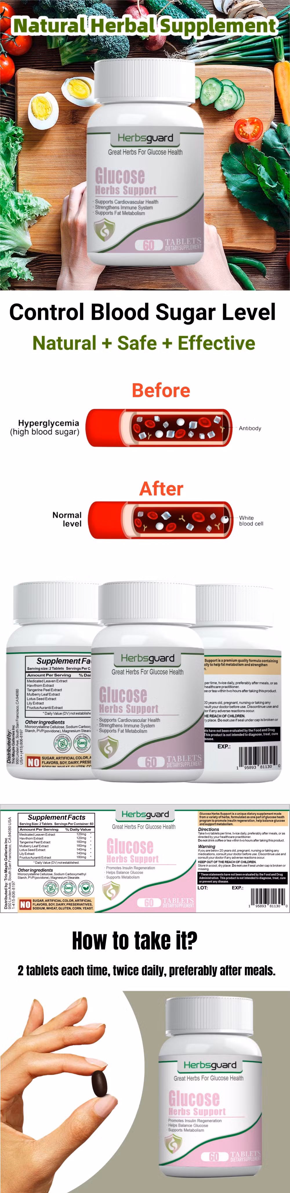 FDA Registration Facility China Natural Health Food Supplement Lower High Blood Sugar Remove Diabetes Complication