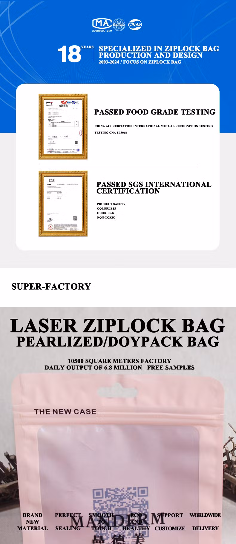 Coffee Tea Laser Doypack Bag Color UV Print Aluminum Film Doy-Pack Bags Stand up Pouch Self-Sealing with Ziplock Zip Lock Aluminized Pearlized with Windows