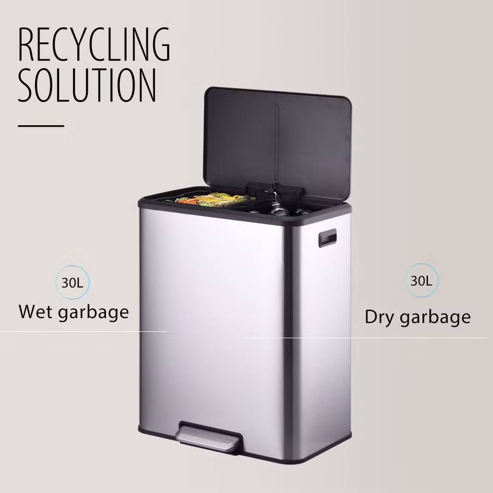 Cheap Price High Quality 30L 40L 60L Stainless Steel Standing Rectangular Waste Container Storage Street Double Compartment Sorting Bin