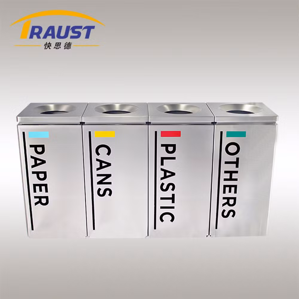 Traust Multi Compartment Indoor Public Stainless Steel Dustbin Trash Can Litter Garbage Bin Waste Can Receptacle Factory Container Sorting Recycle Bin