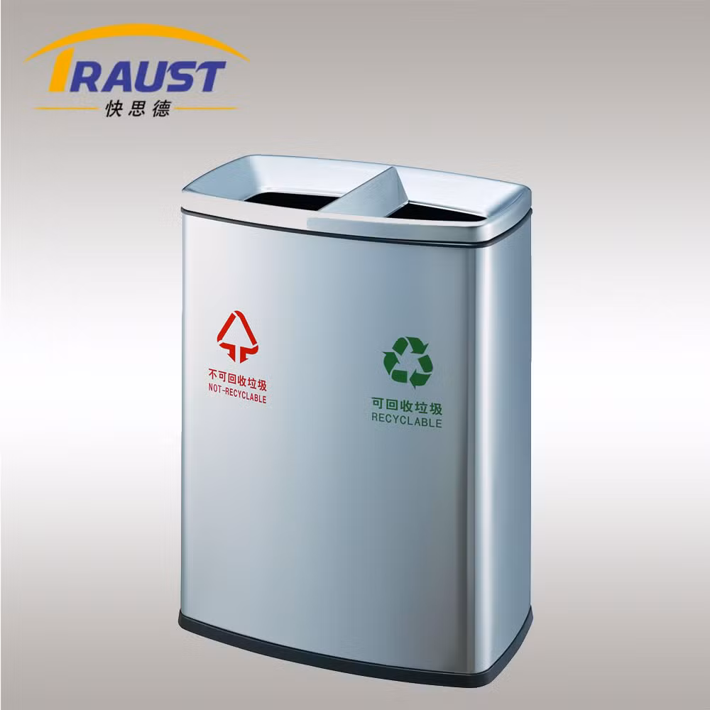 Traust 2 Dual Compartment Indoor Public Stainless Steel Dustbin Trash Can Litter Garbage Bin Waste Receptacle Factory Supplier Container Sorting Recycle Bin
