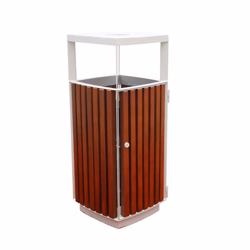 Custom Outdoor Wood Waste Container Bin Portable Trash Receptacle Waterproof Garbage Can