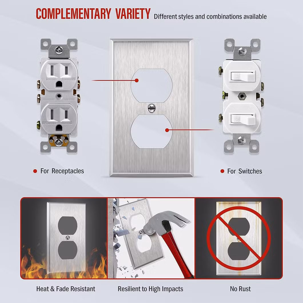 1-Gang Blank Metal Outlet Receptacle Stainless Steel Wall Plate