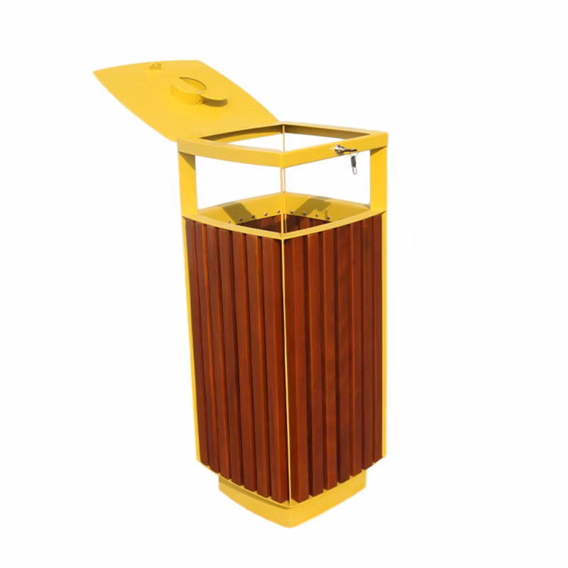 Custom Outdoor Wood Waste Container Bin Portable Trash Receptacle Waterproof Garbage Can