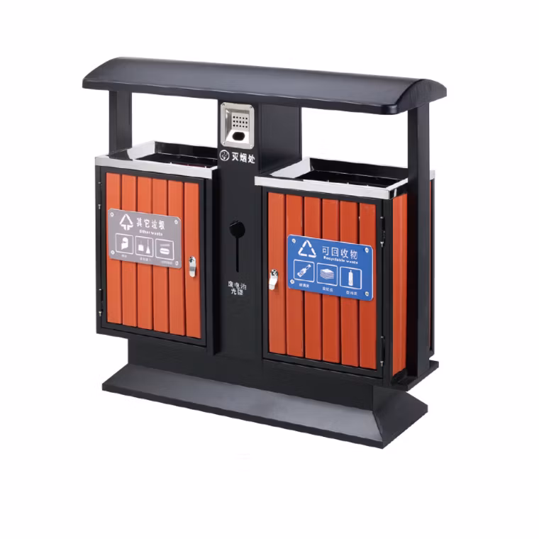 Plastic Trash Rust-Resistant Stainless Steel Waste Receptacle Commercial Bin for Outdoor