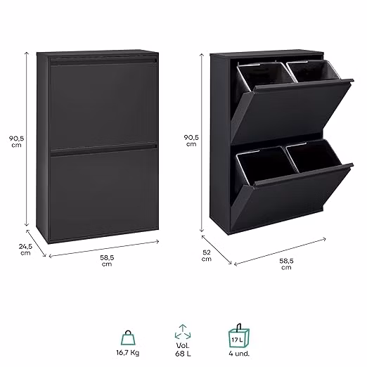 Modern Steel Kitchen Furniture Waste Trash Can Alloy Steel Dustbin Garbage Can with 4 Buckets