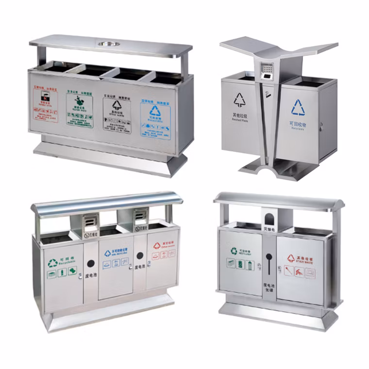 New Design Trash Receptacle Elegant Metal Indoor/Outdoor Refuse Rubbish Bin for Outdoor
