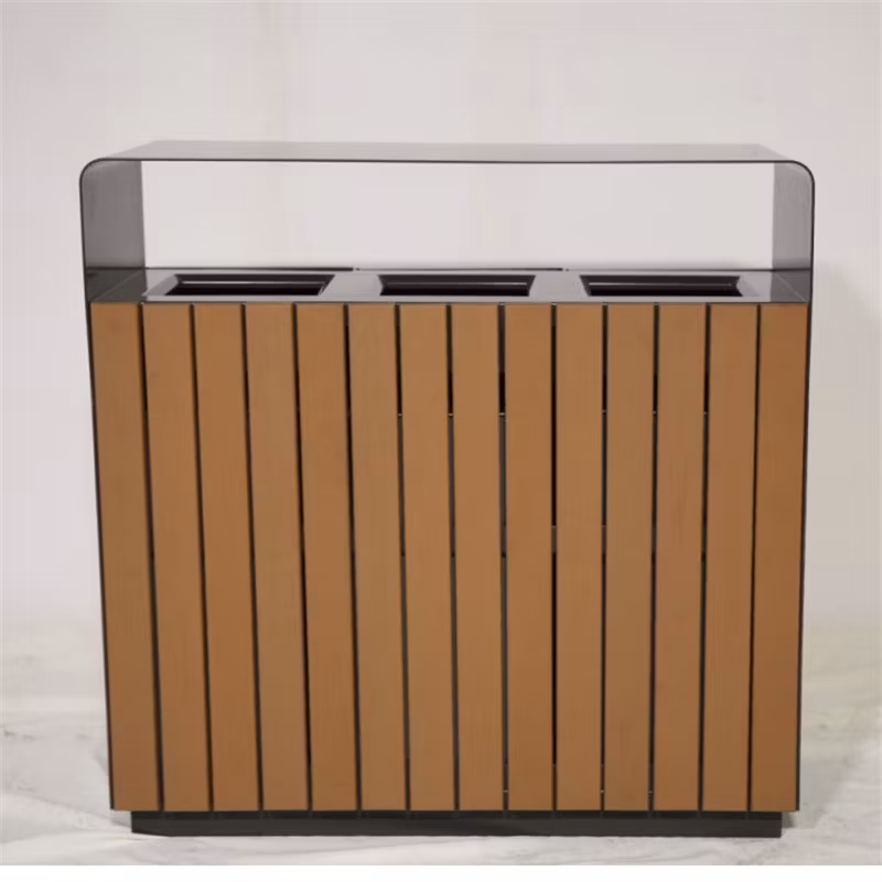 Outdoor Commercial Wood Sorting Trash Garbage Can Public Triple Recycling Waste Bin