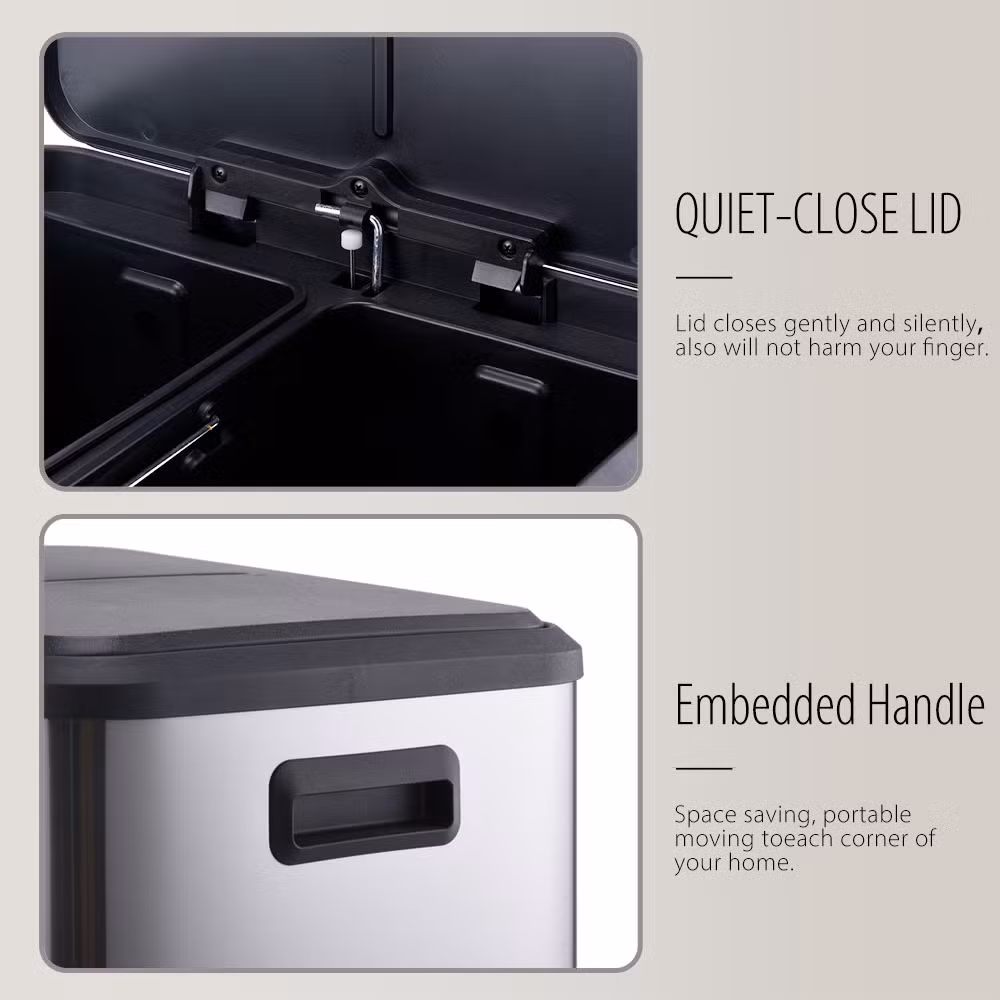 Cheap Price High Quality 30L 40L 60L Stainless Steel Standing Rectangular Waste Container Storage Street Double Compartment Sorting Bin