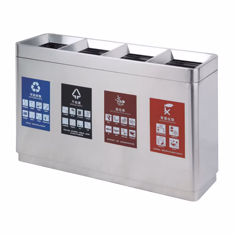Plastic Trash Receptacle Rust-Resistant Stainless Steel Garbage Can Refuse Bin for Outdoor