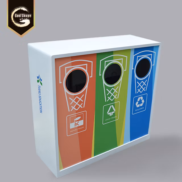 Customized Yellow Outdoor Metal Trash Can Waste Bin Recyling Bin Garbage Bin Dust Bin